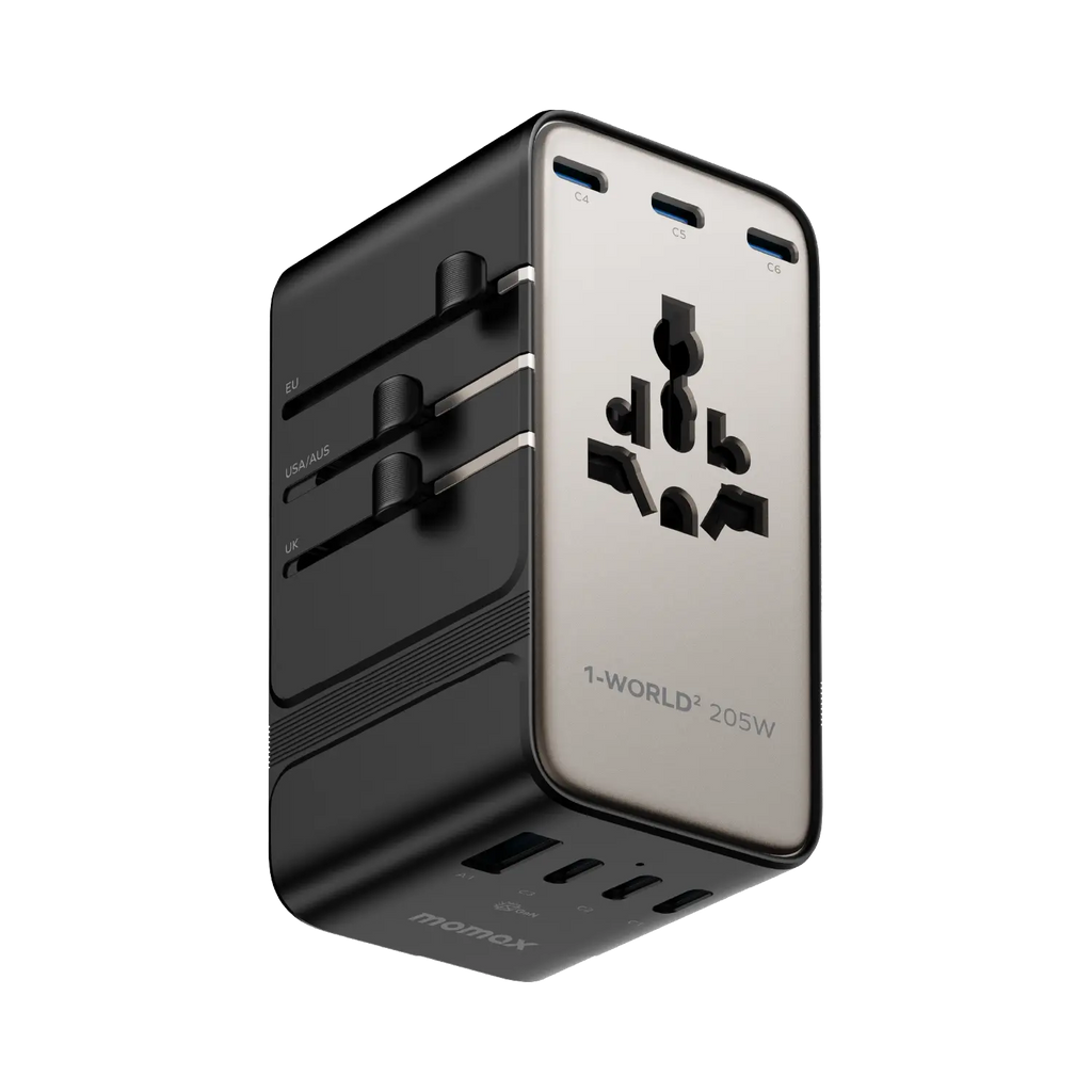 MOMAX 1-World² 205W GaN Travel Adapter 7-Port Dual AC