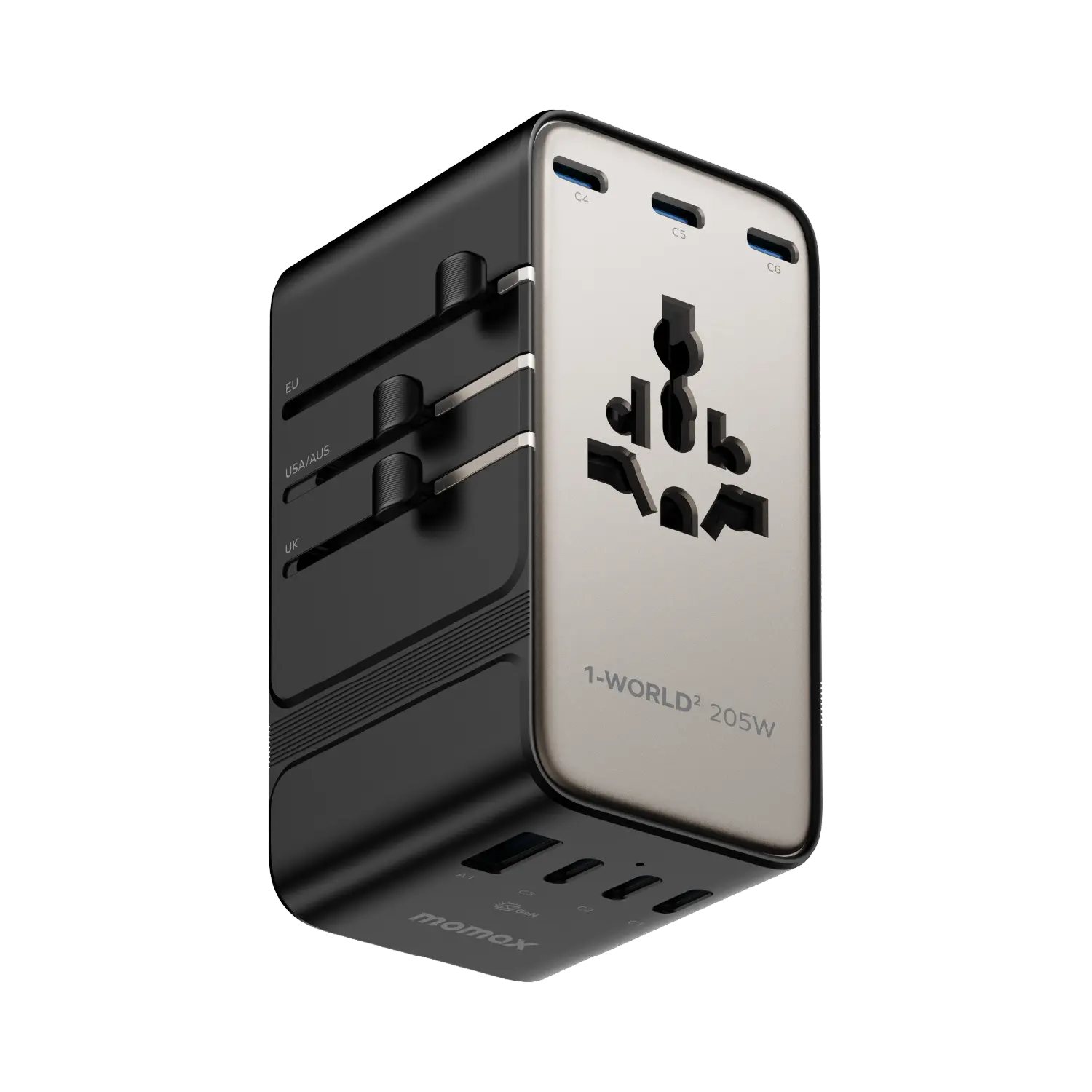 MOMAX 1-World² 205W GaN Travel Adapter 7-Port Dual AC