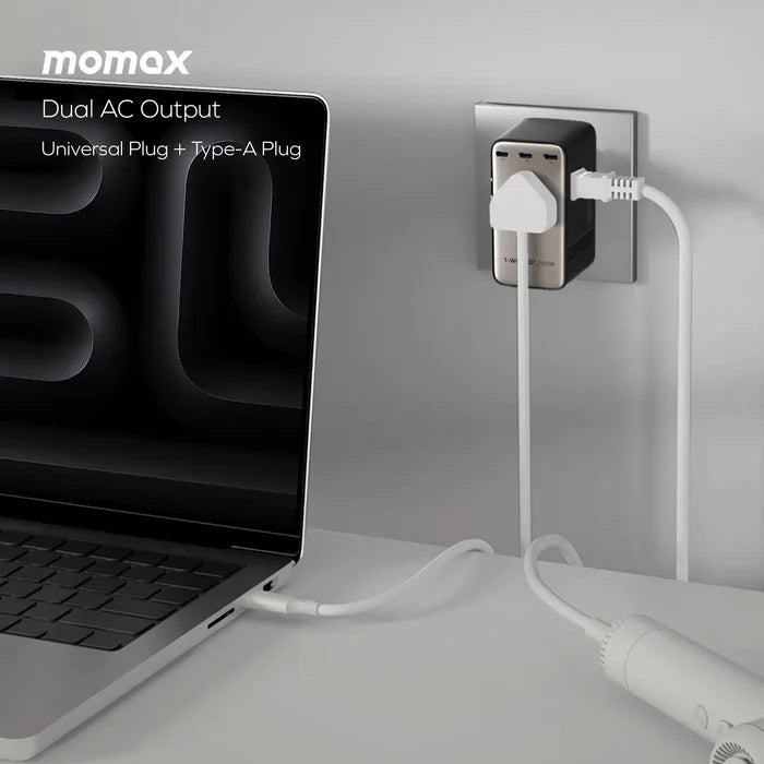 MOMAX 1-World² 205W GaN Travel Adapter 7-Port Dual AC