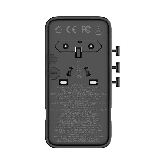 MOMAX 1-World² 205W GaN Travel Adapter 7-Port Dual AC