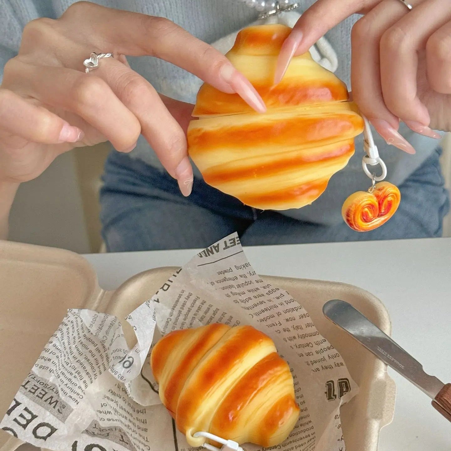 3D Croissant Bread AirPods Case Cute French Pastry Silicone Protection