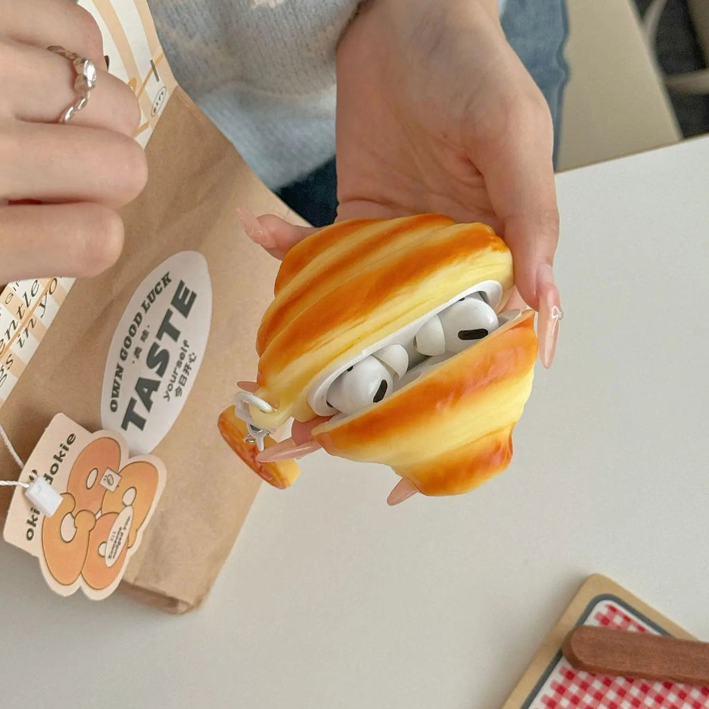 3D Croissant Bread AirPods Case Cute French Pastry Silicone Protection