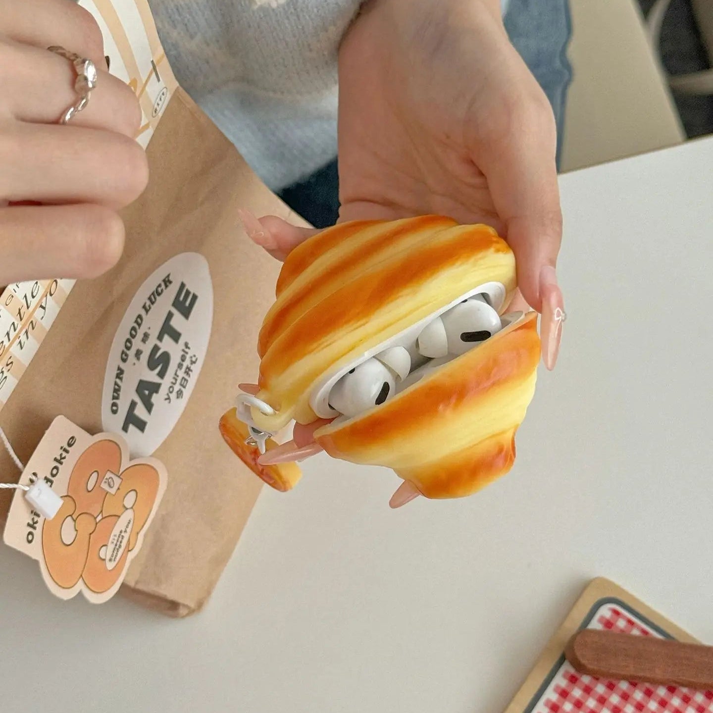 3D Croissant Bread AirPods Case Cute French Pastry Silicone Protection