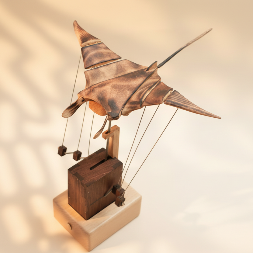 Handmade Flying Manta Ray Kinetic Sculpture