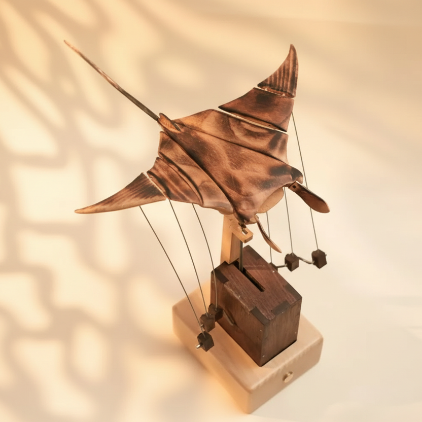 Handmade Flying Manta Ray Kinetic Sculpture