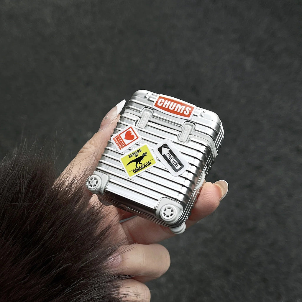 Modern Silver Luggage AirPods Case