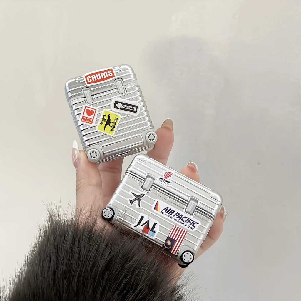 Modern Silver Luggage AirPods Case