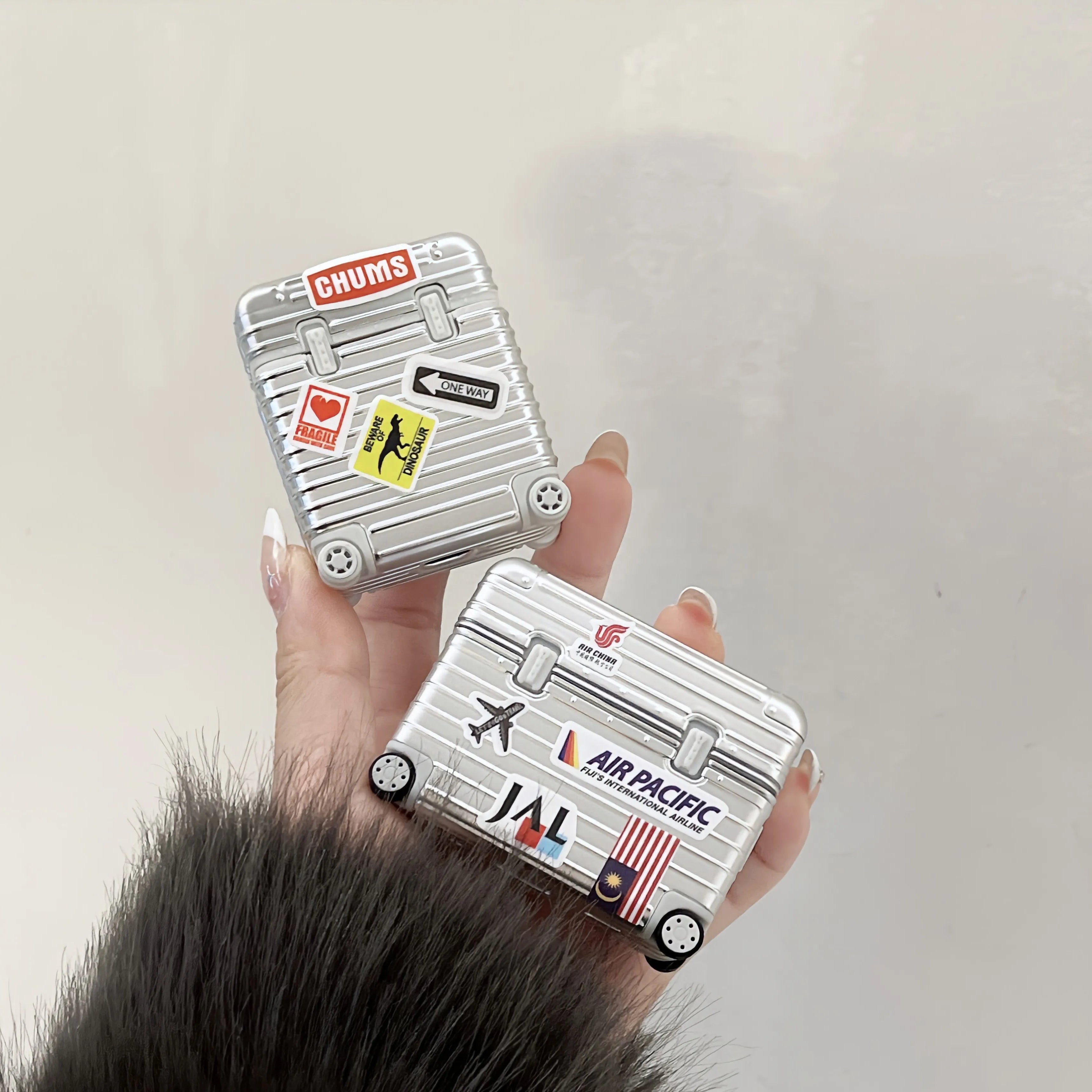 Modern Silver Luggage AirPods Case