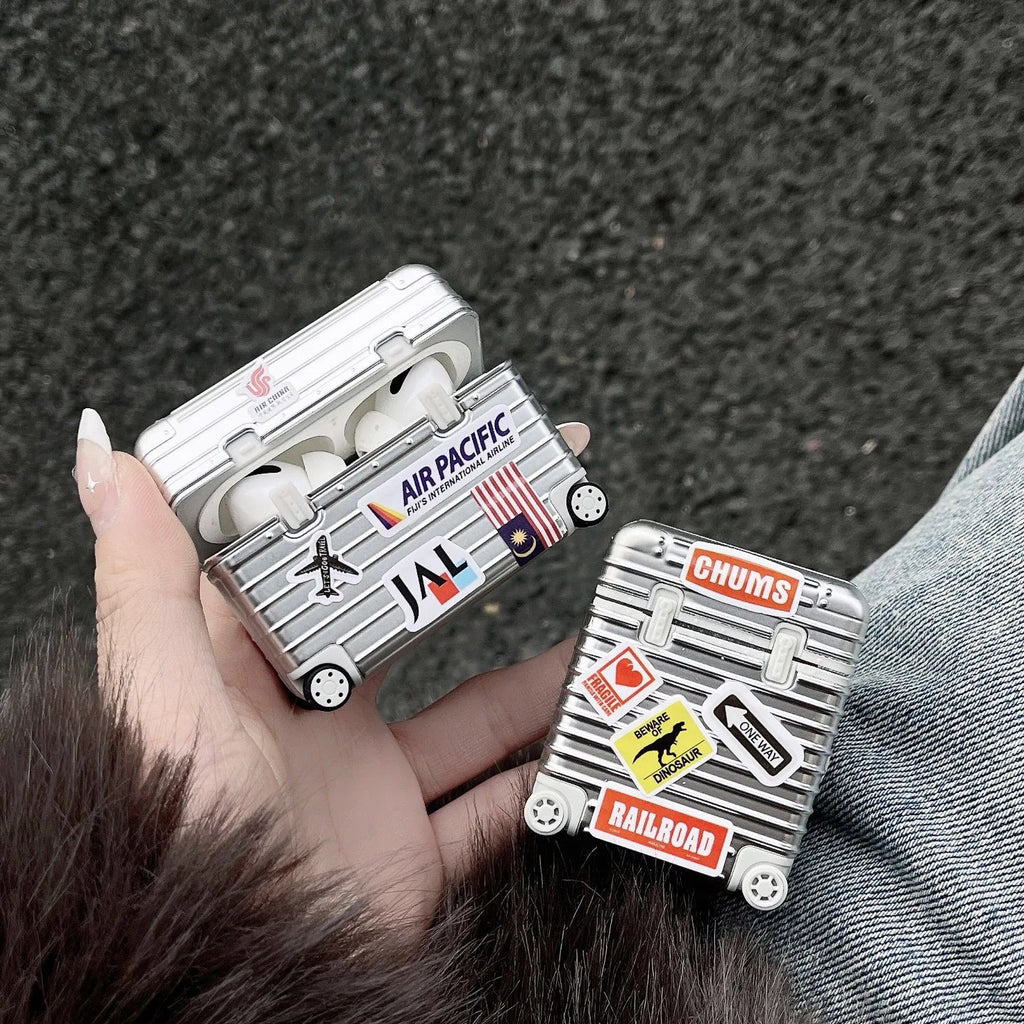 Modern Silver Luggage AirPods Case
