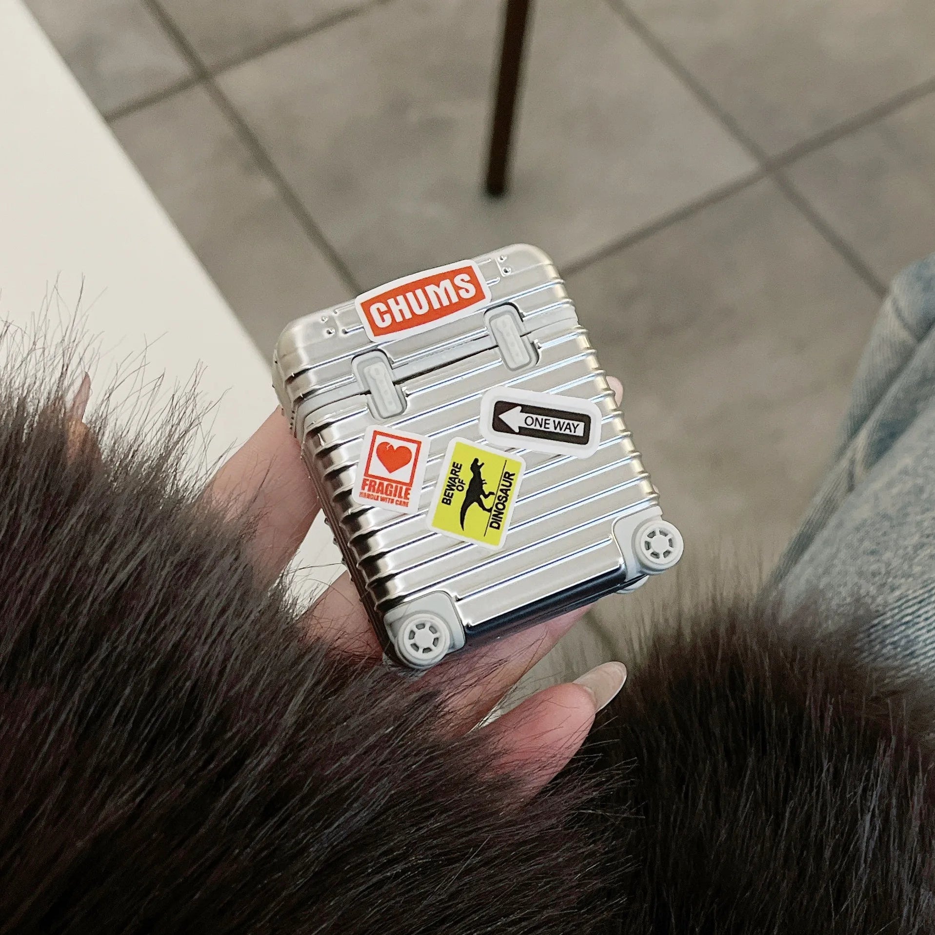 Modern Silver Luggage AirPods Case