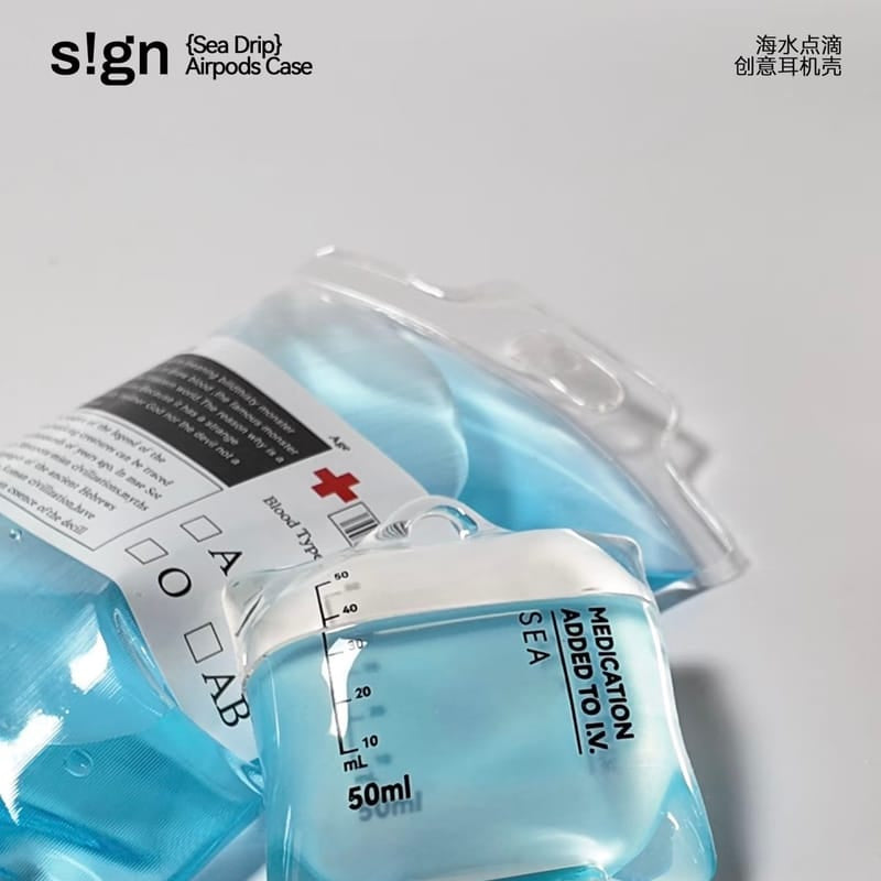 Sea S!gn Drip Blue IV Bag AirPods Case Complete Set