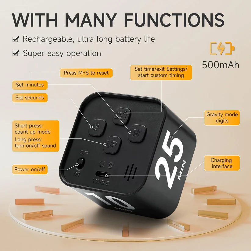 Digital Cube Timer Flip Countdown with Gravity Sensor