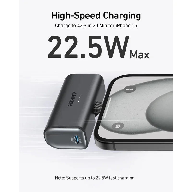 ANKER iPhone 16 Portable Charger, Nano Power Bank with Built-in USB C Connector, 5,000mAh Portable Charger 22.5W