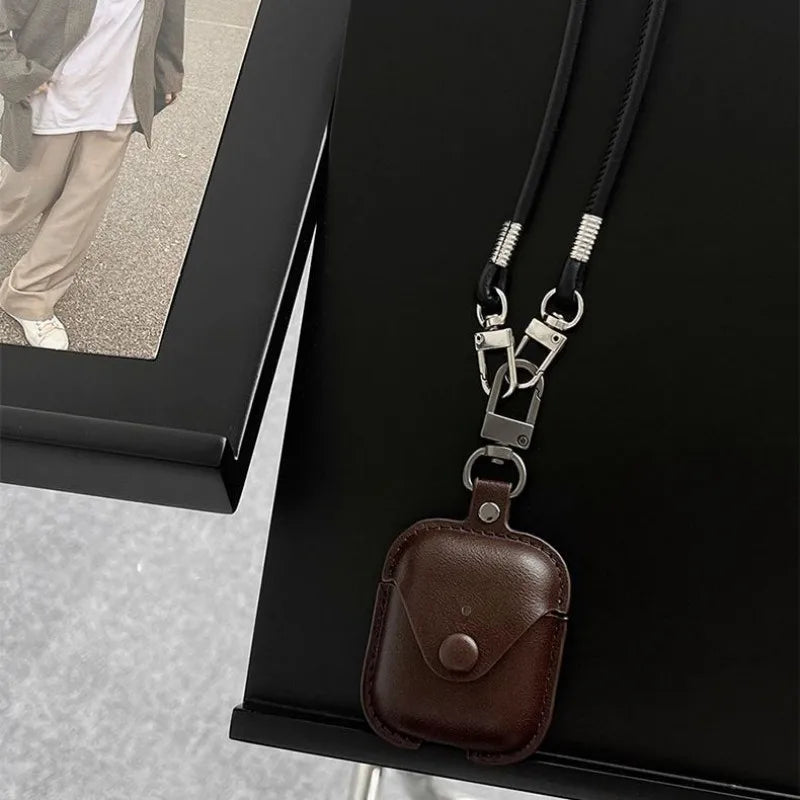 Premium Leather AirPods Case with Lanyard