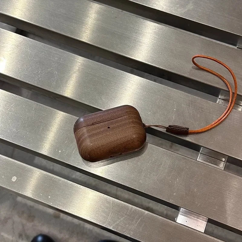 Premium Walnut Wood AirPods Case with Magnetic Closure Protection with Lanyard