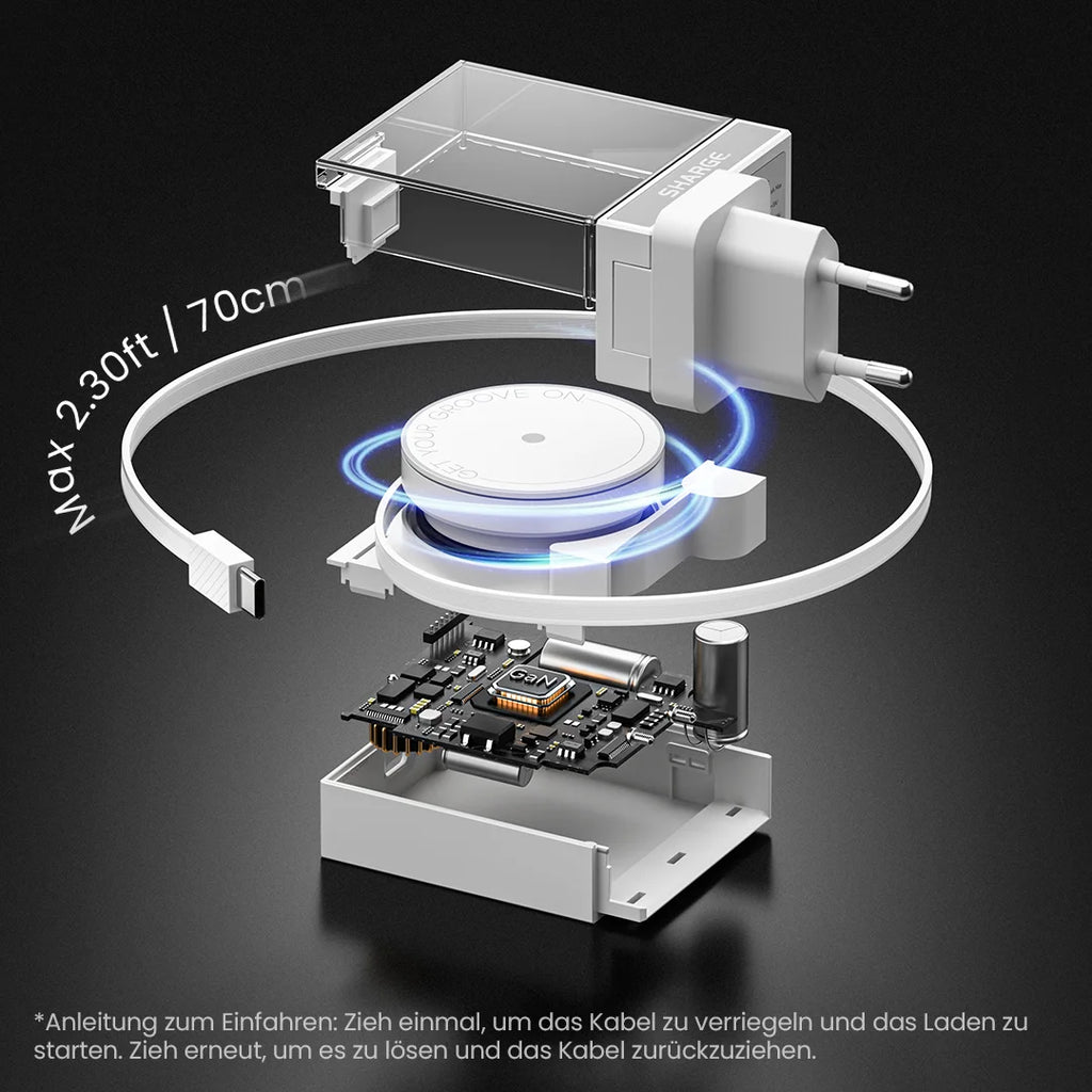 SHARGE Retractable 65W USB C Charger GaN