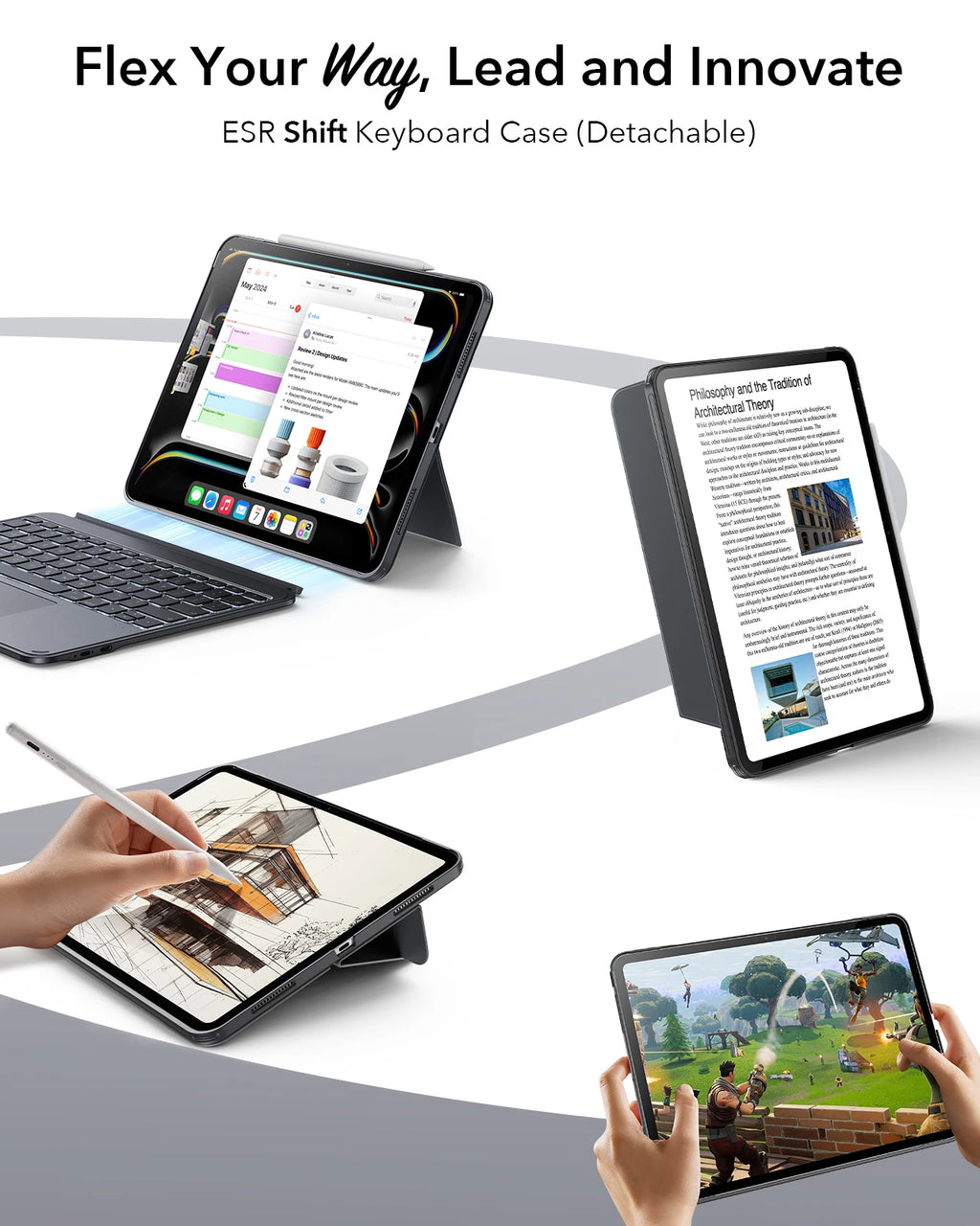 ESR Shift Keyboard Case (Detachable) Bluetooth for iPad