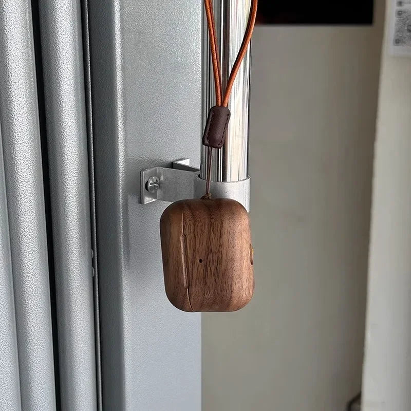 Premium Walnut Wood AirPods Case with Magnetic Closure Protection with Lanyard