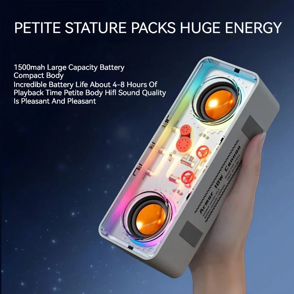 Mechanical LED Wireless Speaker - Dual Bass Transparent Design