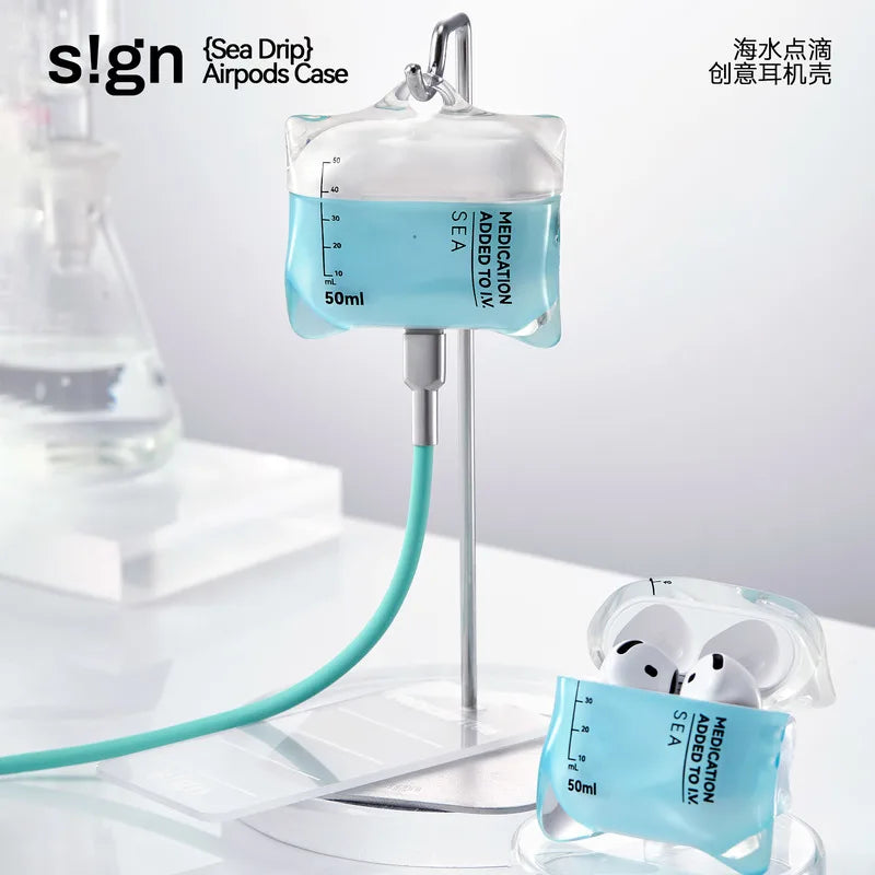 Sea S!gn Drip Blue IV Bag AirPods Case Complete Set