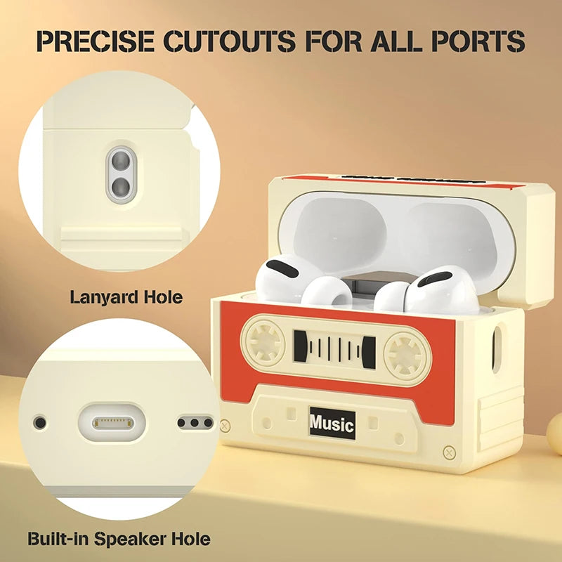 Retro Cassette Tape AirPods Case 3D Vintage Music Silicone Protection