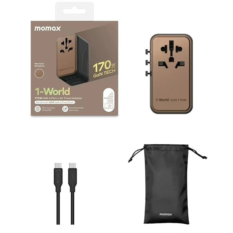 MOMAX 170W GaN Universal Travel Adapter USB-C Fast Charging