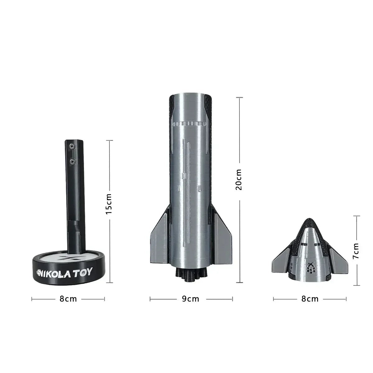 SpaceX Starship Model 3D Printed 1:200 Scale with Tail Flame Effect