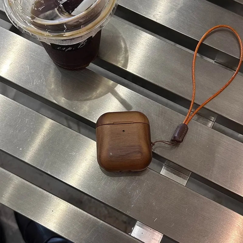 Premium Walnut Wood AirPods Case with Magnetic Closure Protection with Lanyard