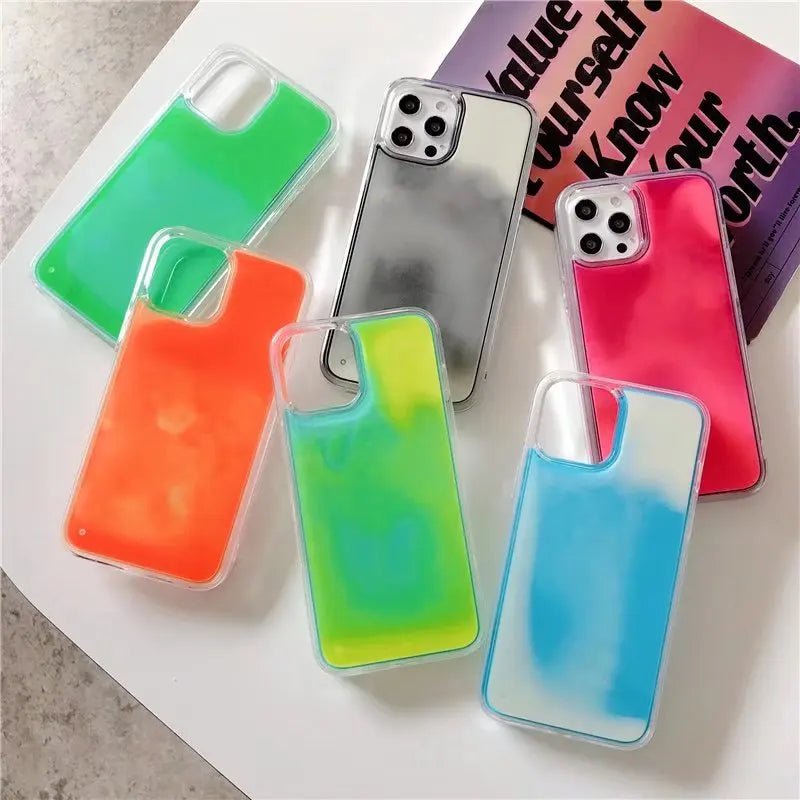 Luminous Glow-in-the-Dark iPhone Case Fluorescent Liquid Quicksand Design