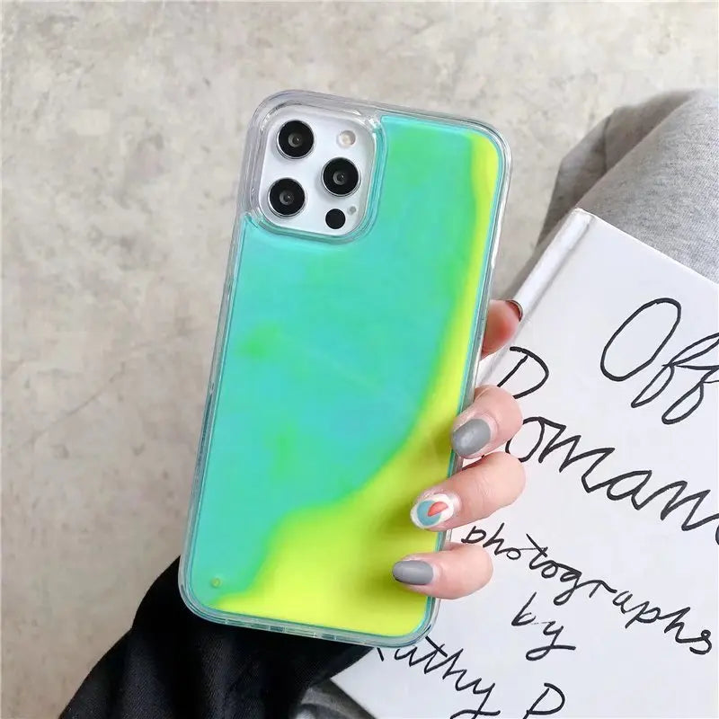 Luminous Glow-in-the-Dark iPhone Case Fluorescent Liquid Quicksand Design