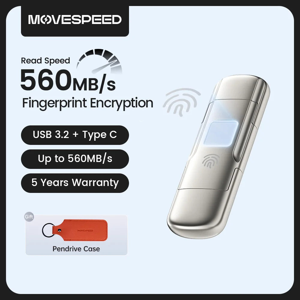 MOVESPEED Fingerprint Encrypted SSD Flash Drive USB 3.2