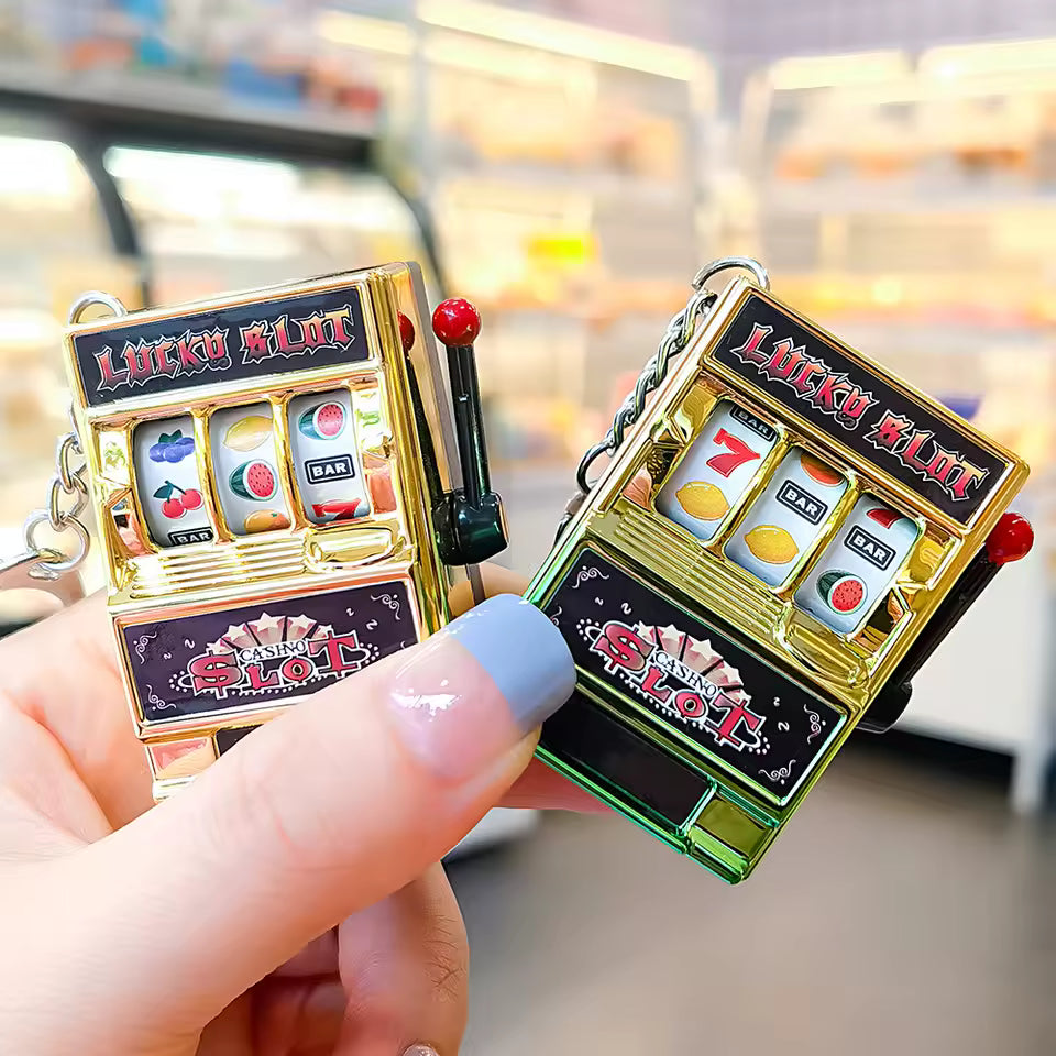 Mini Slot Machine Keychain Playable Arcade Jackpot with Working Lever