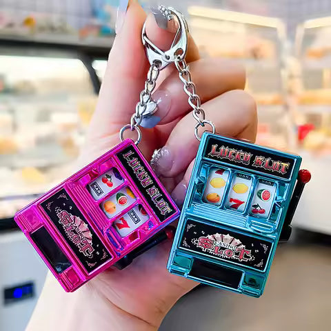 Mini Slot Machine Keychain Playable Arcade Jackpot with Working Lever