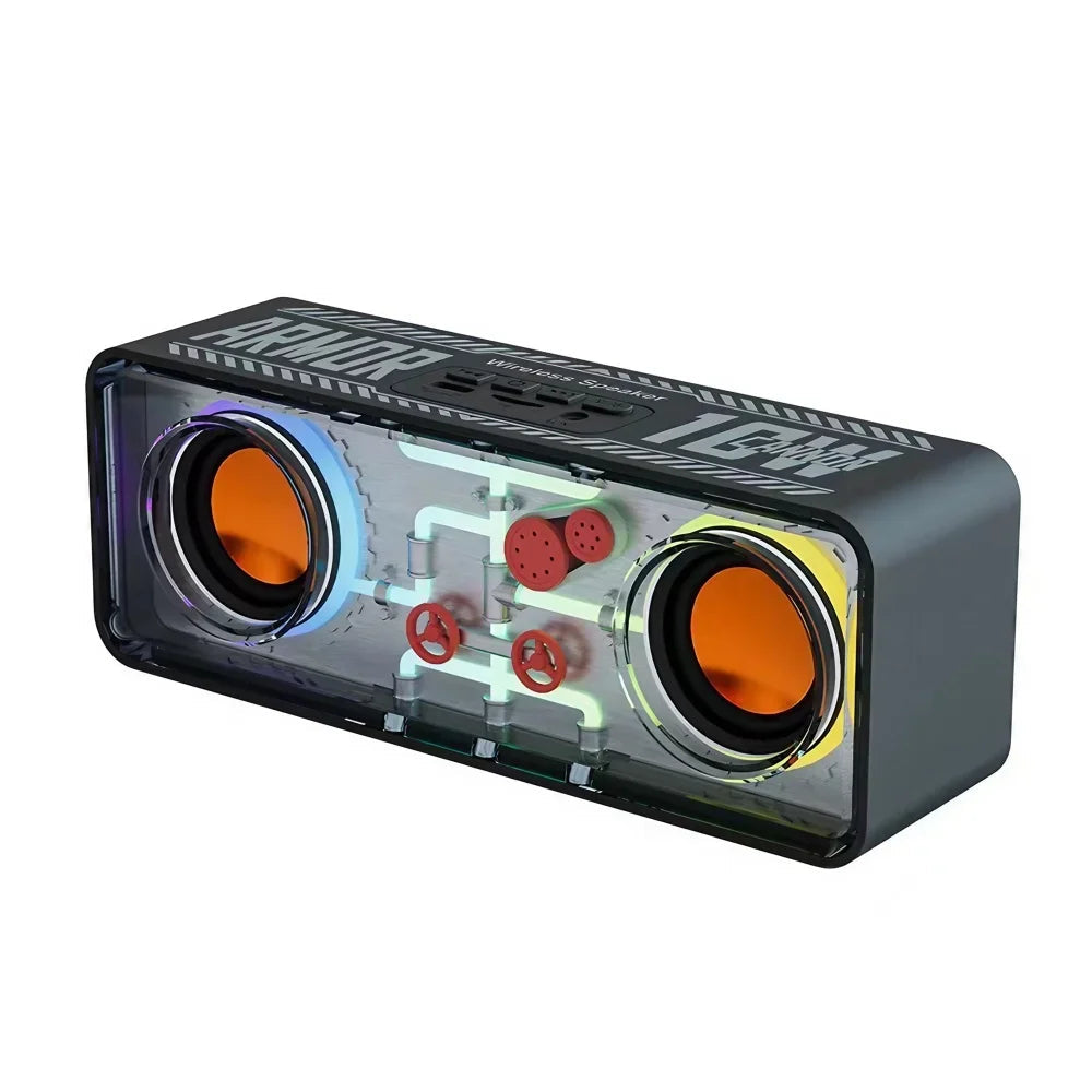 Mechanical LED Wireless Speaker - Dual Bass Transparent Design