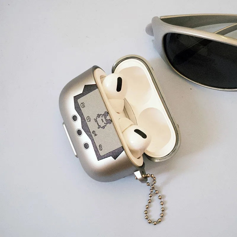 Retro Virtual Pet AirPods Case 90s Tamagotchi Style Silicone Cover with Keychain