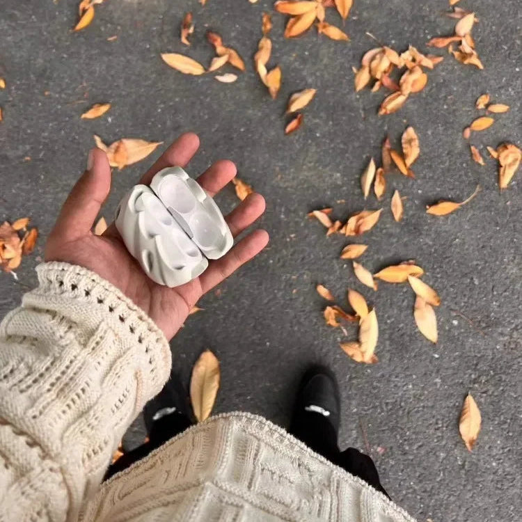 Shell Niche Sculptural AirPods Case Organic Wave Design in Black & White Silicone