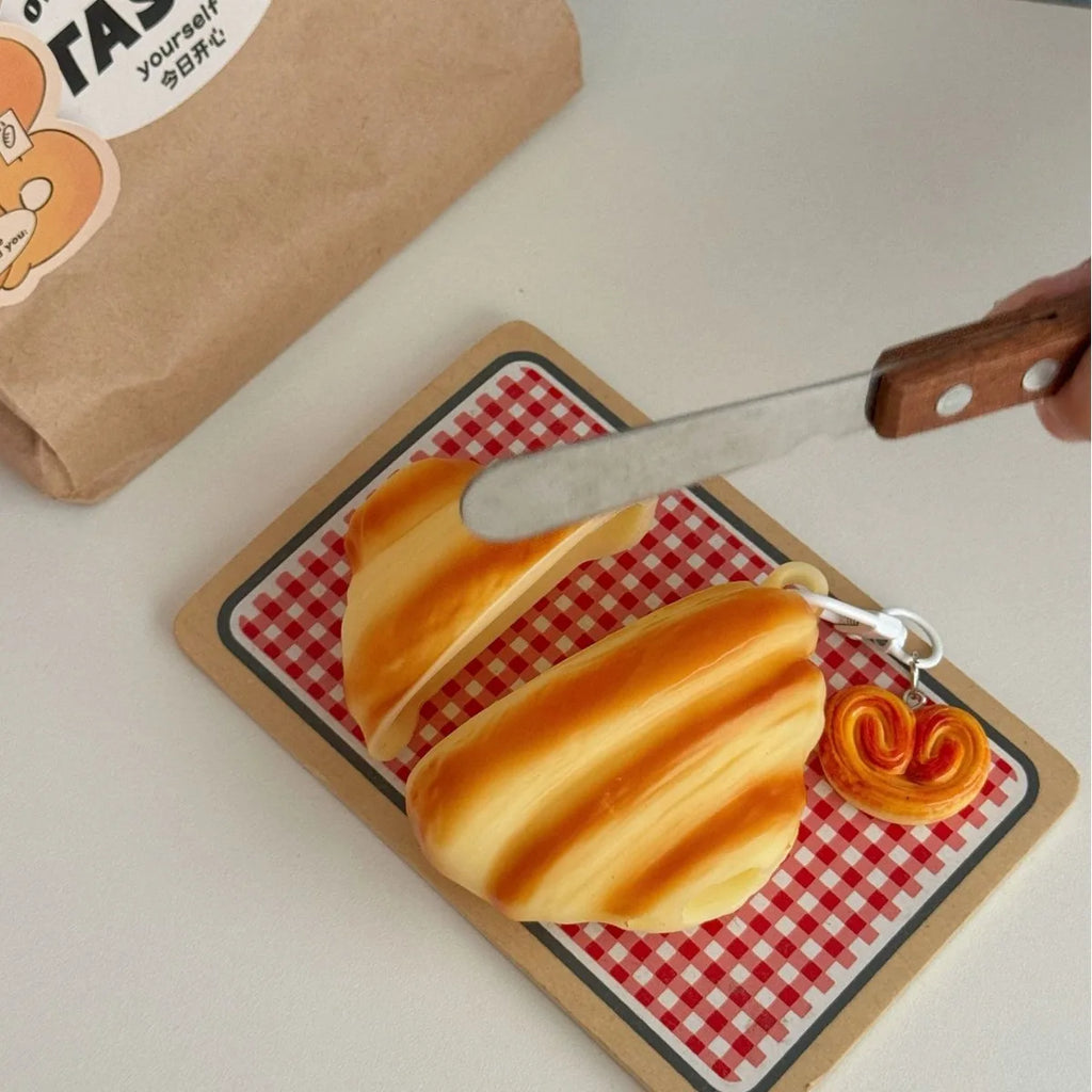 3D Croissant Bread AirPods Case Cute French Pastry Silicone Protection