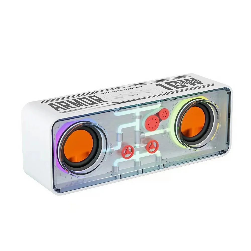Mechanical LED Wireless Speaker - Dual Bass Transparent Design