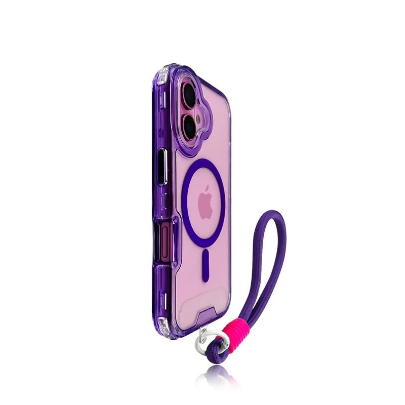 Fluorescent MagSafe Transparent Phone Case with Wrist Strap