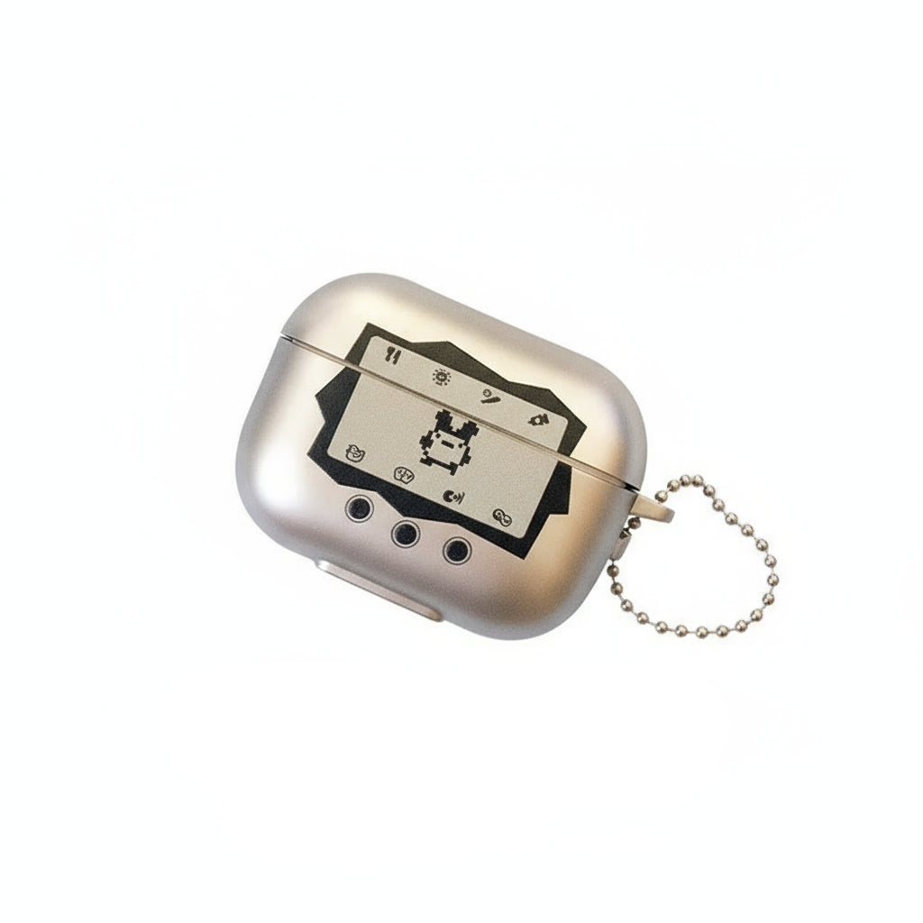 Retro Virtual Pet AirPods Case 90s Tamagotchi Style Silicone Cover with Keychain
