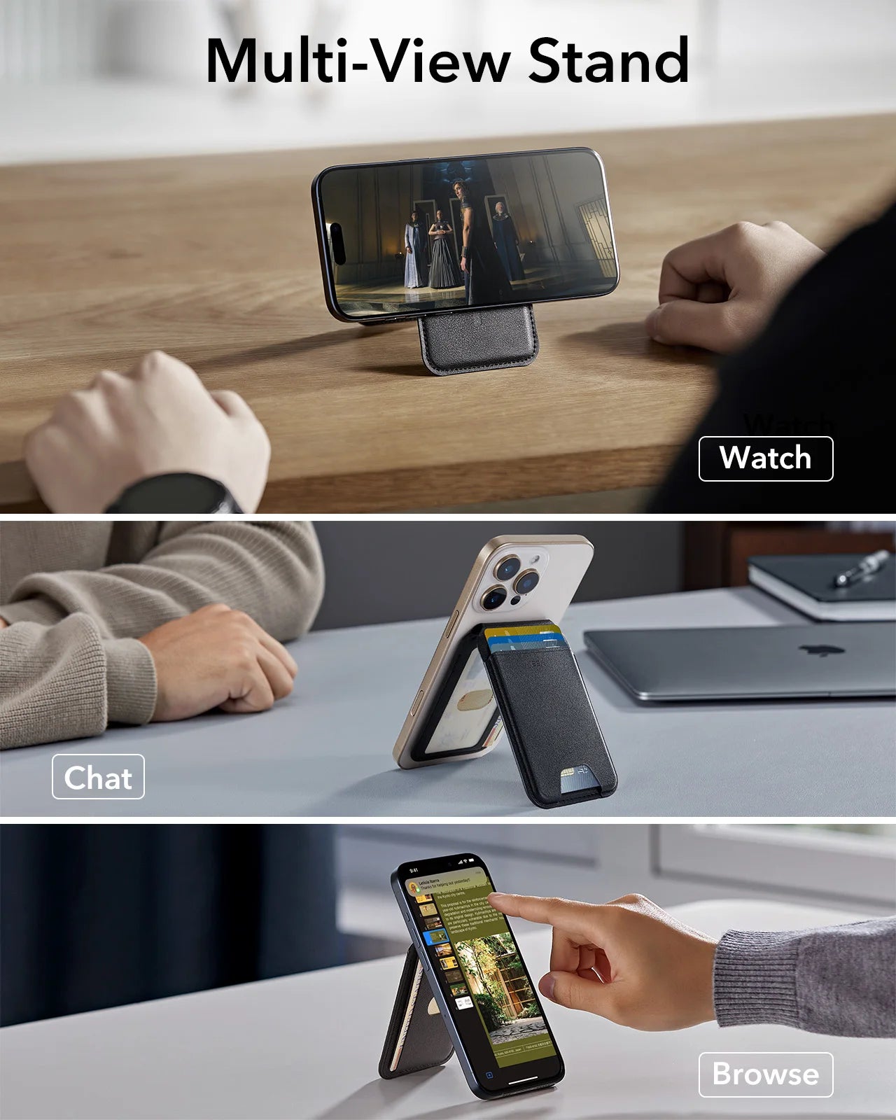 ESR Aura MagSafe Wallet - 5 Card Vegan Leather Stand