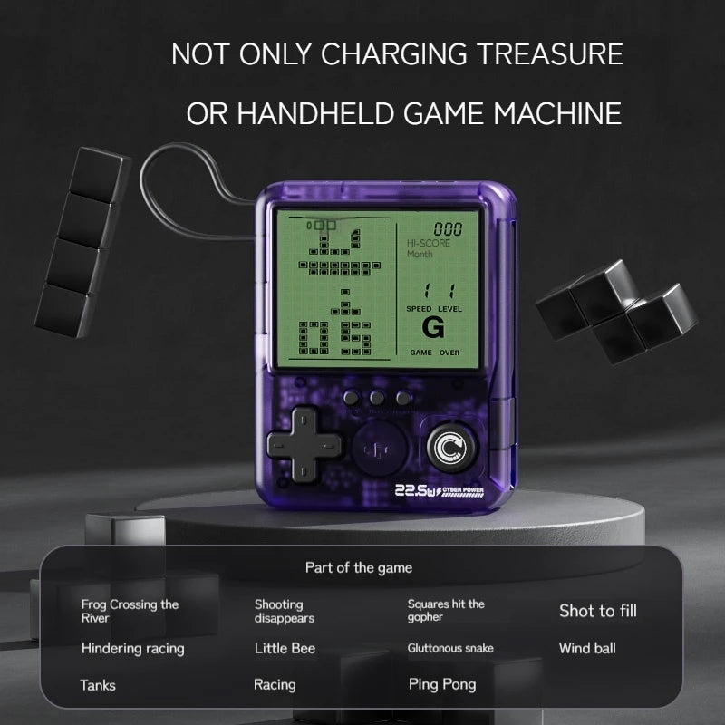 Cyber Power Bank Retro Pixel Mini Game Console with Fast Charging