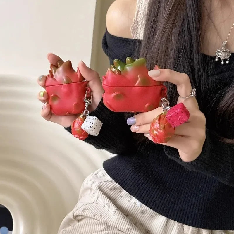 Dragon Fruit AirPods Case Silicone Protective Cover with Charm