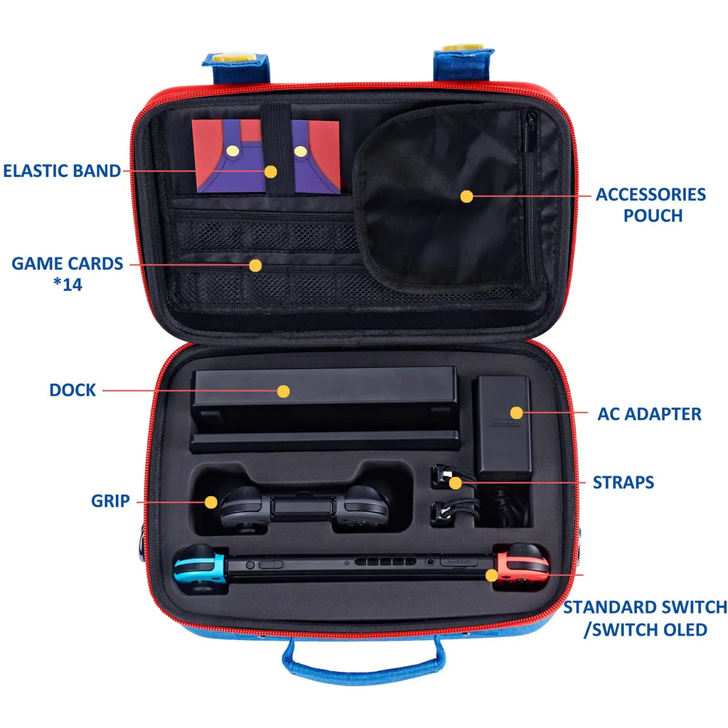 Mario Switch Travel Briefcase - EVA Hard Shell Storage Bag