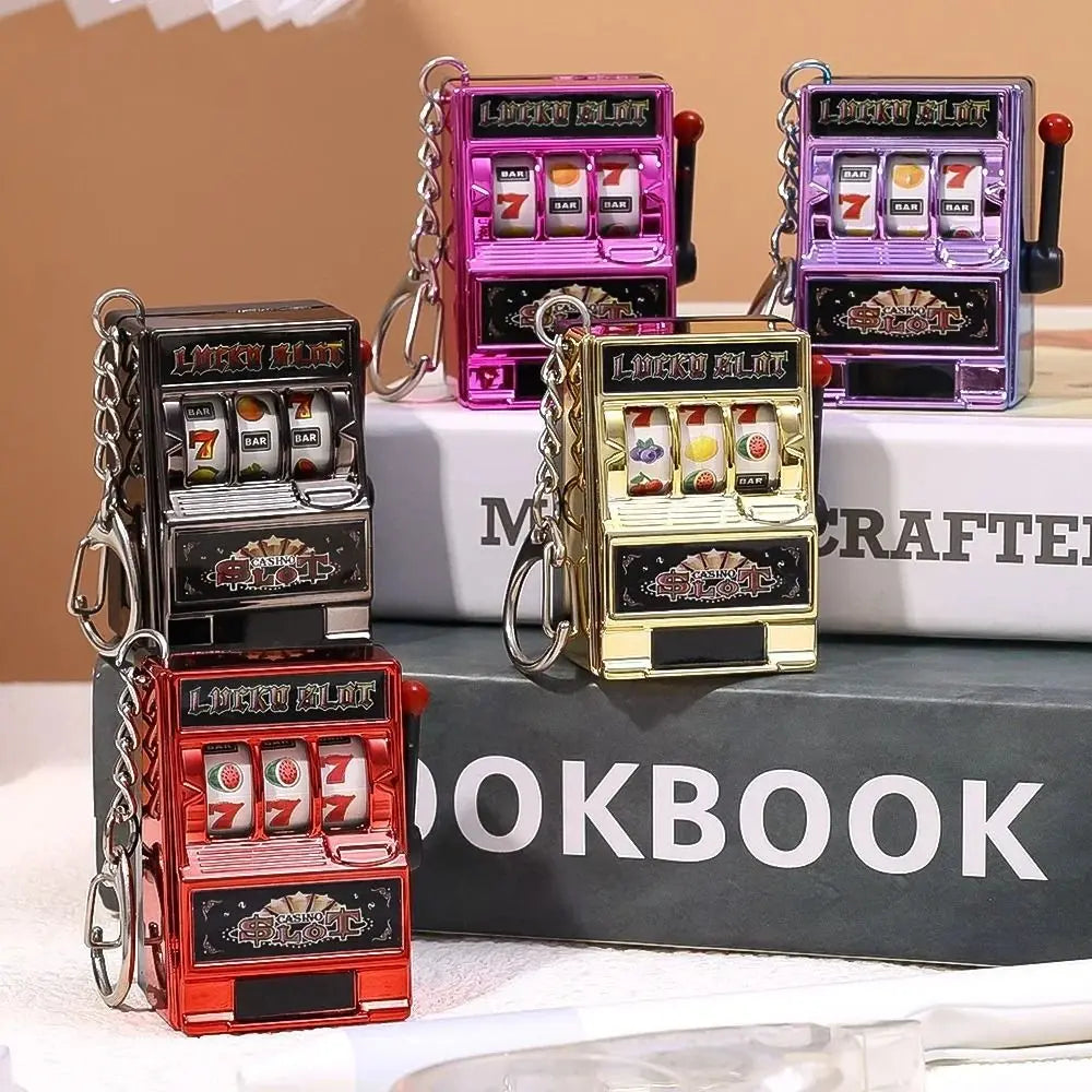 Mini Slot Machine Keychain Playable Arcade Jackpot with Working Lever