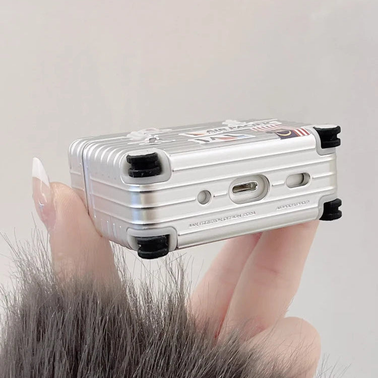 Modern Silver Luggage AirPods Case