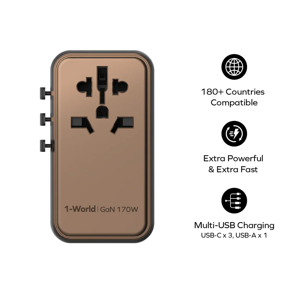 MOMAX 170W GaN Universal Travel Adapter USB-C Fast Charging