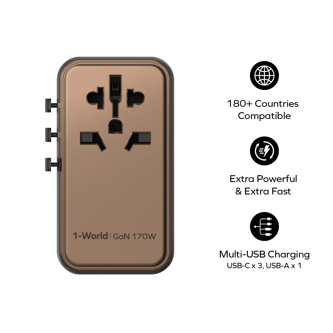 MOMAX 170W GaN Universal Travel Adapter USB-C Fast Charging