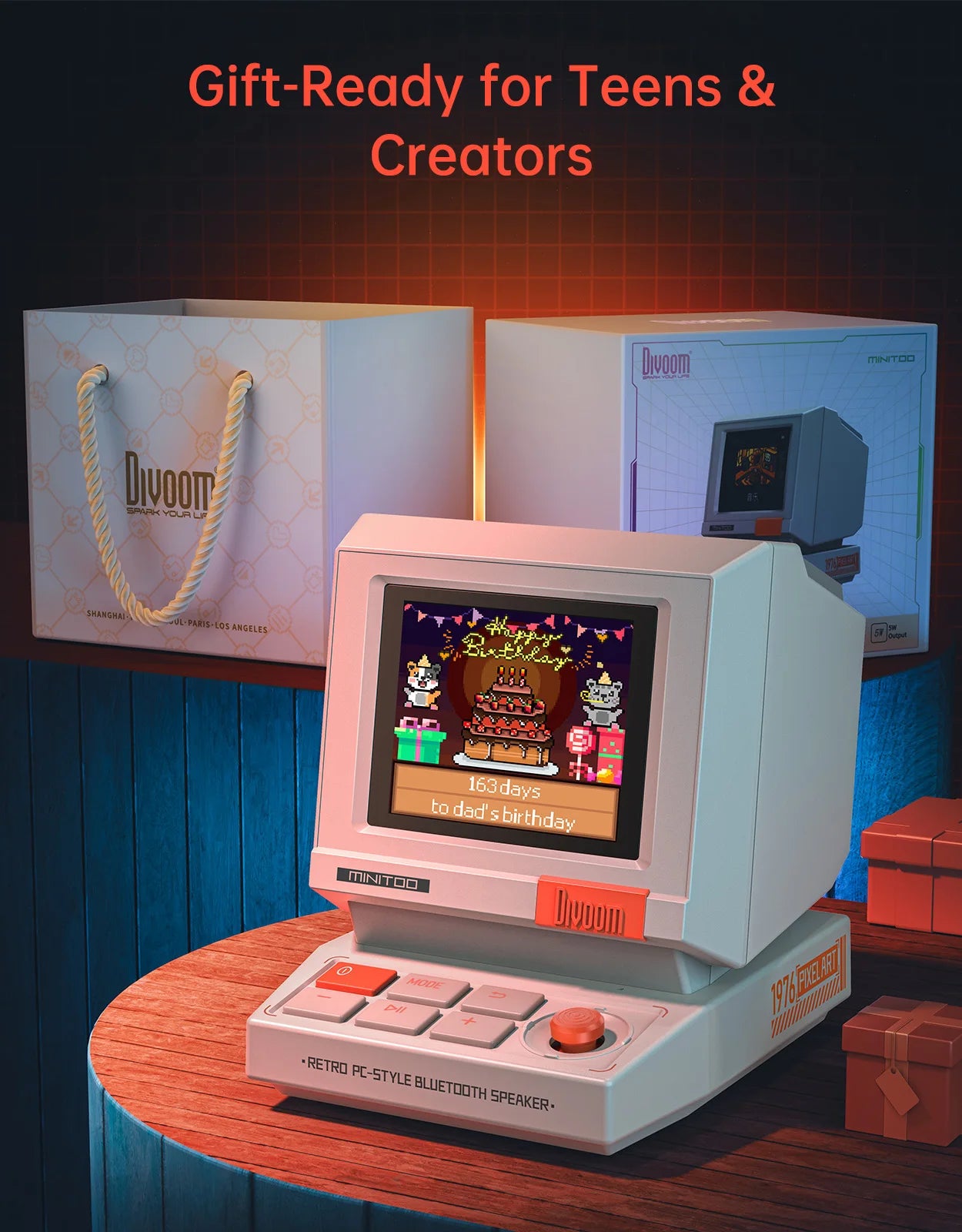 Divoom Ditoo MiniToo Retro Bluetooth Speaker Portable Pixel Display