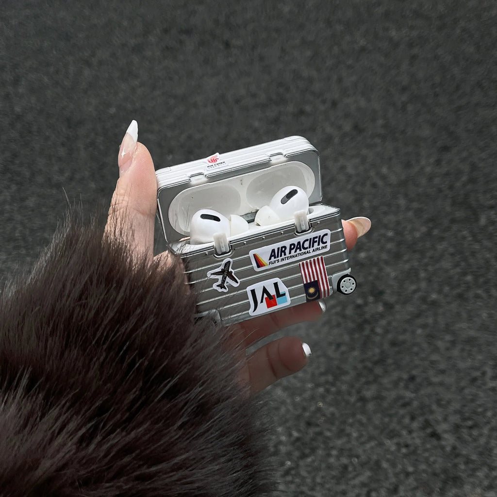 Modern Silver Luggage AirPods Case